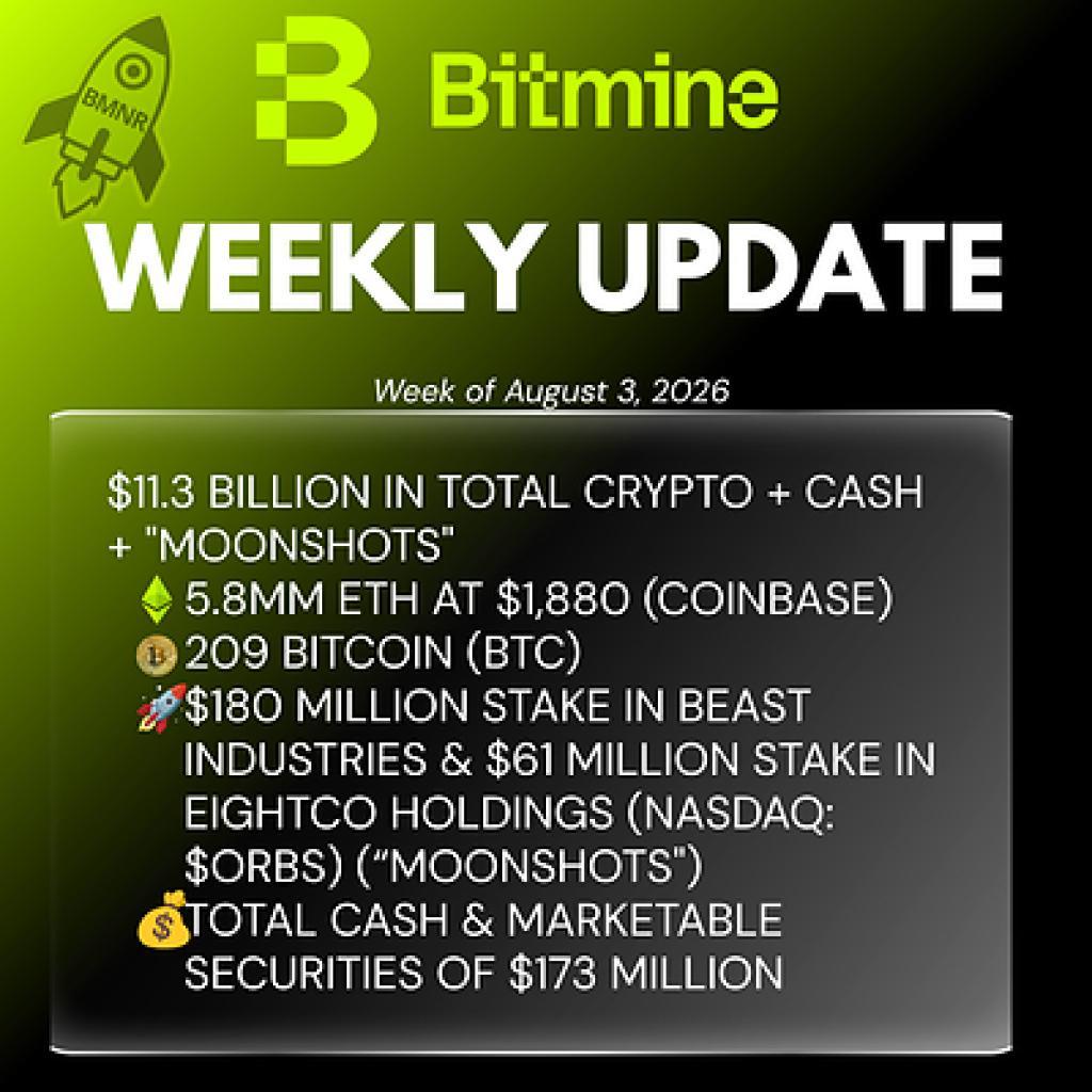 Bitmine Immersion Technologies (BMNR) Announces ETH Holdings Reach 5.8 Million Tokens, and Total Crypto and Total Cash Holdings of $11.3 Billion